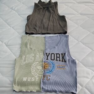 Aeropostale Ribbed Crop Top Trio - Taupe, Sage, Periwinkle